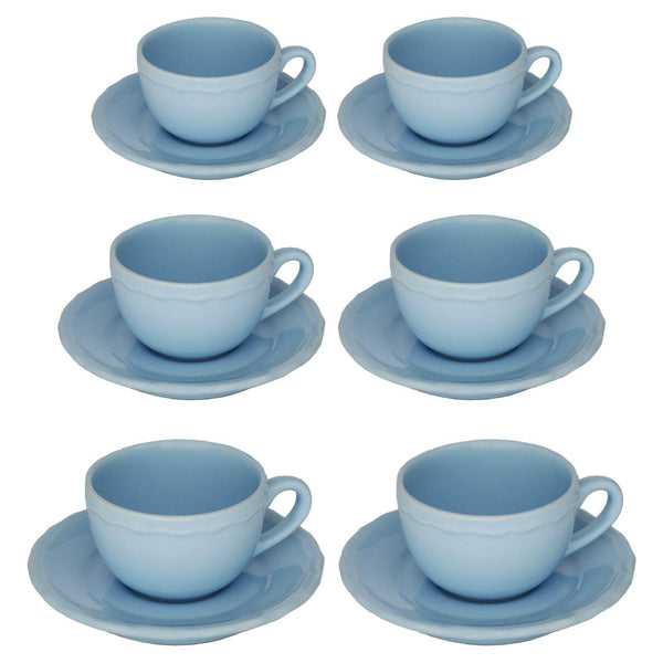 Set 6 Tazzine da Caffè con Piattino Ø7,5xh5 cm in Gres Porcellanato Juliet Azzurro Pastello sconto