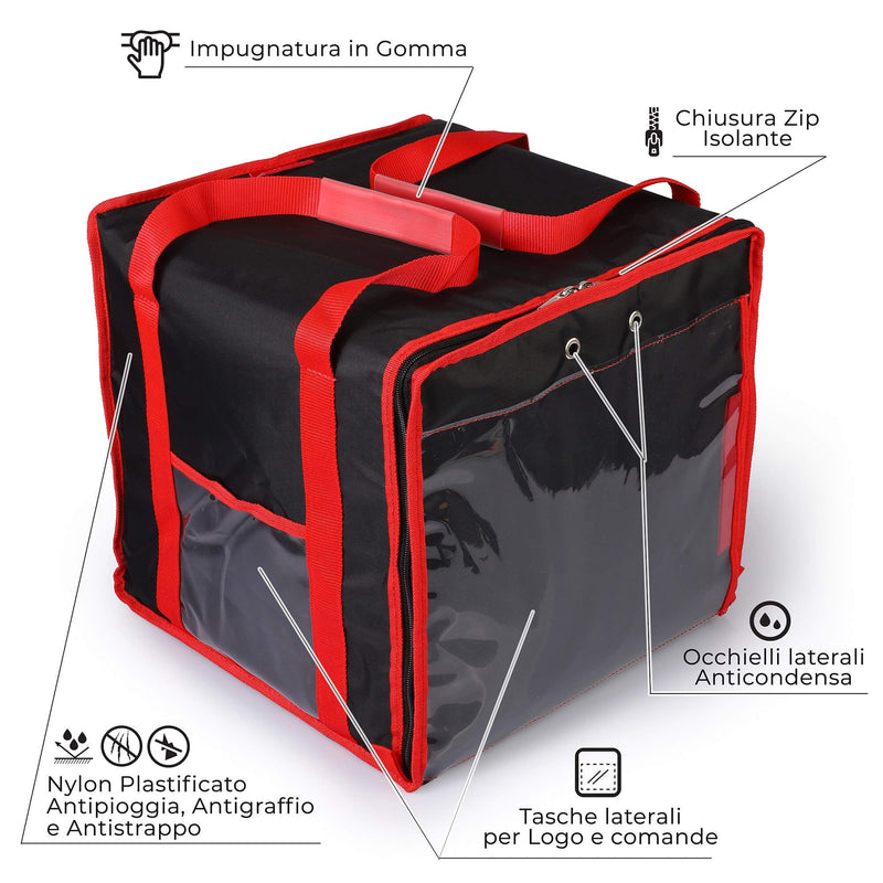 Borsa Termica Porta Pizze da Asporto 8/10 Cartoni Safemi Express 10 Nera e Rossa