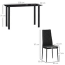 Set Tavolo da Pranzo con Piano in Vetro e 4 Sedie Imbottite in Finta Pelle Nero