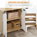 Mobile Contenitore 120x35x77.4 cm con 2 Armadietti a Ripiani Regolabili in Legno di Pino e Bianco      