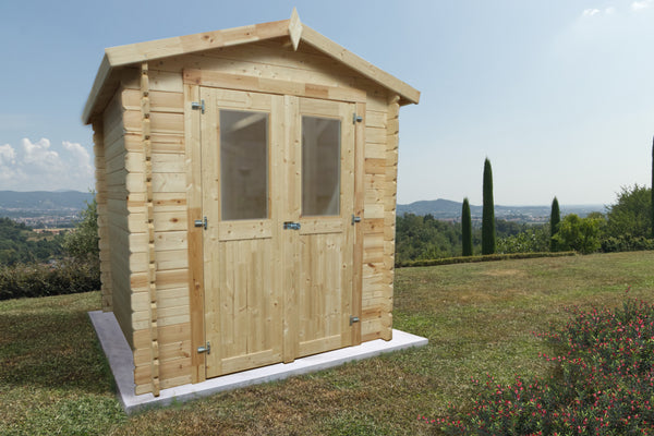 Casetta Box Da Giardino 220x220x187-215 cm Porta Doppia con Serratura Lea in Legno di Abete Grezzo sconto