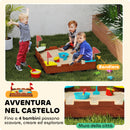 Sabbiera per Bambini 90x90x17 cm con 4 Sedute Angolari in Legno di Abete Multicolore 