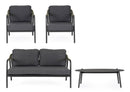 Set 4 Pezzi Salotto da Giardino con Divano 2 Poltrone e Tavolino in Alluminio Corda Poliestere e Pietra Sinterizzata Miravet Antracite e Verde