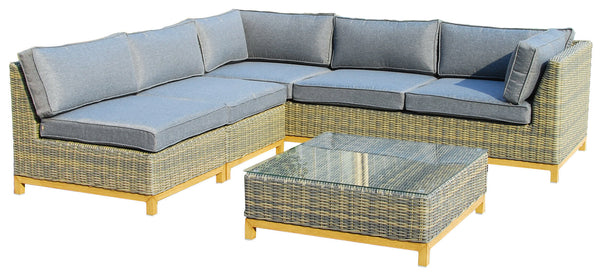 Garten-Eck-Lounge-Set mit Polyrattan-Sofas, 2 Sesseln und Bauer Bali Couchtisch sconto