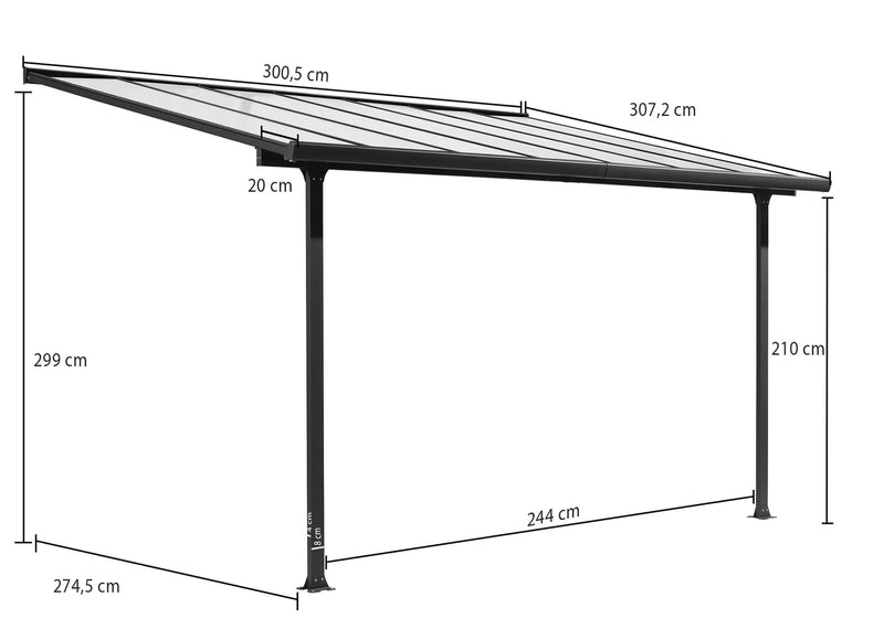 Tettoia 2,95x3,03 m in Alluminio Grigio con Copertura in Policarbonato