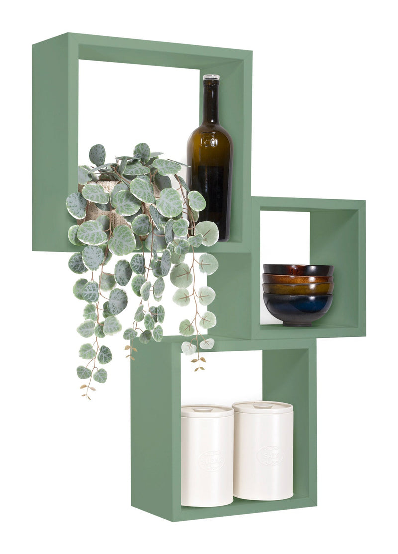 Set 3 Mensole da Parete Cubo in Fibra di Legno Incubo Verde Acqua Marina