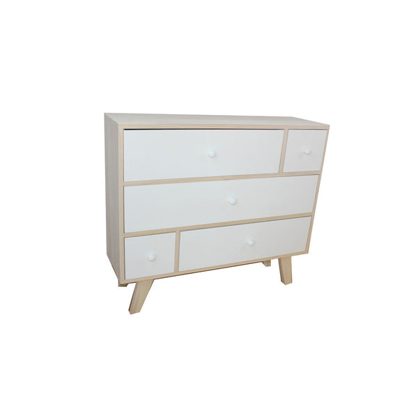 Schrank mit 5 Schubladen aus natürlichem Paulownia-Holz und Fadi-Weiß sconto
