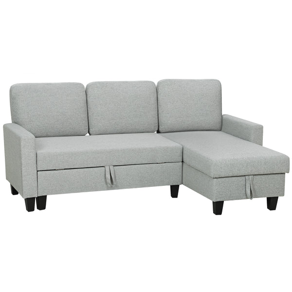 Divano Letto 3 Posti 197x129x85 cm con Chaise e Spazio Contenitore in Tessuto Effetto Lino Grigio e Nero online