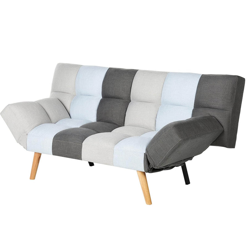 Divano Letto 2 Posti con Braccioli Apertura Clic Clac Imbottitura in Schiuma Patchwork Grigio      