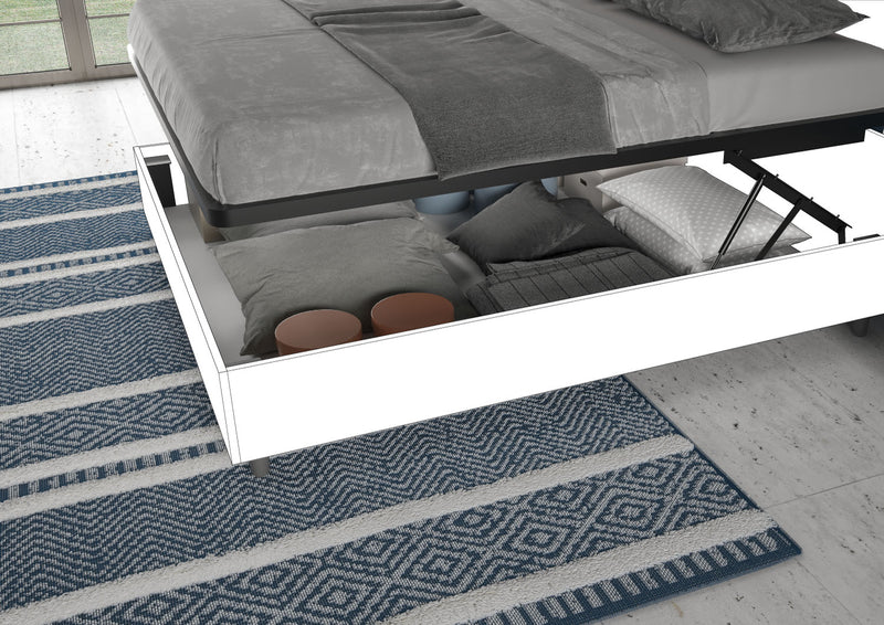 Letto Matrimoniale con Alzata Comoda Struttura Quercia con Cuscini in Similpelle Antea Cappuccino Varie Misure