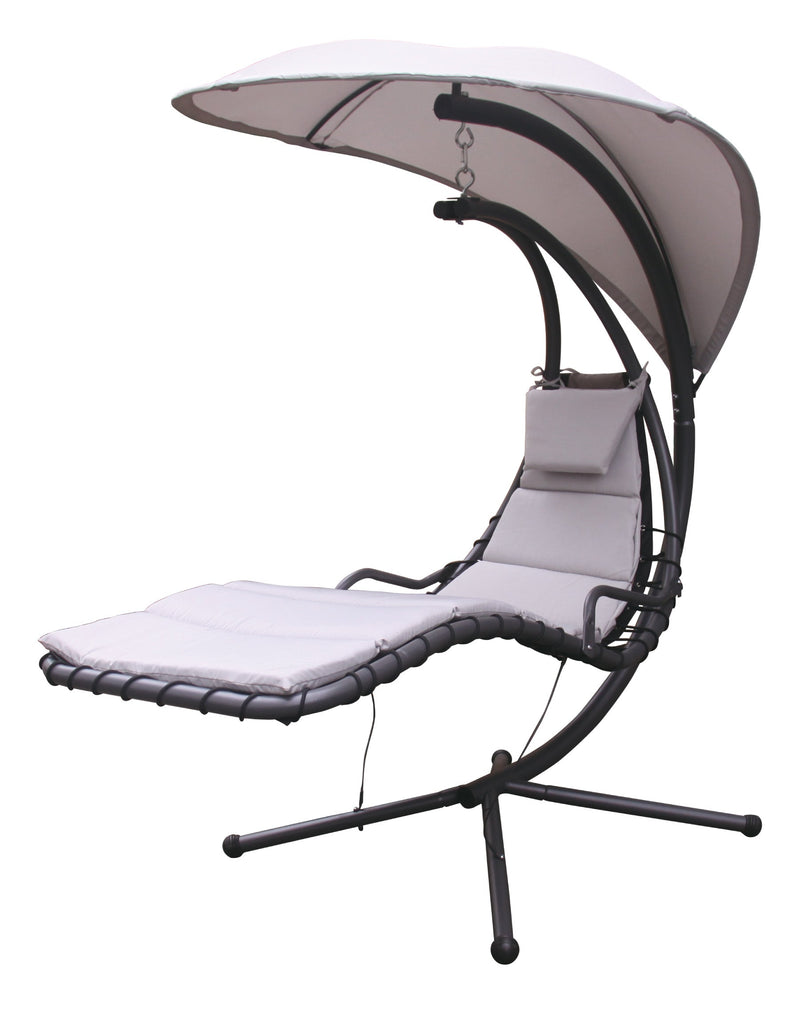 Amaca Dondolina da Giardino 200x125x195 cm con Cuscino Poggiatesta Grigio Chiaro