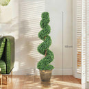 Set 2 Piante Finte di Bosso a Spirale 120 cm con Vaso Incluso in PE e Metallo Verde      