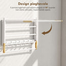 Portasciugamani a Parete Pieghevole 60x32,5x20 cm con 5 Barre e 6 Ganci in Legno e Acciaio Bianco      