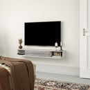 Mobile TV Sospeso 2 Ripiani e 1 Vano Chiuso a Ribalta 120x26x16 cm Bianco e Grigio 