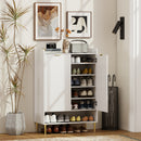 Scarpiera Salvaspazio per 24 Paia di Scarpe con 2 Ante 3 Ripiani Estraibili e Mensola Inferiore Bianco      