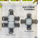 Tavolo da Pranzo Allungabile da Giardino 80-160x80x75 cm con Piano in Vetro e Alluminio Nero e Trasparente      
