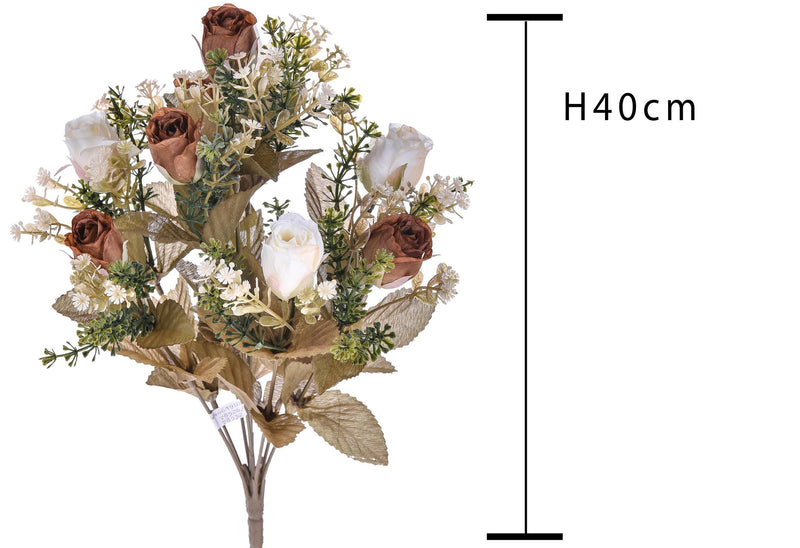 Set 4 Bouquet Artificiali con 9 Bocci di Rosa Romantica Altezza 40 cm 