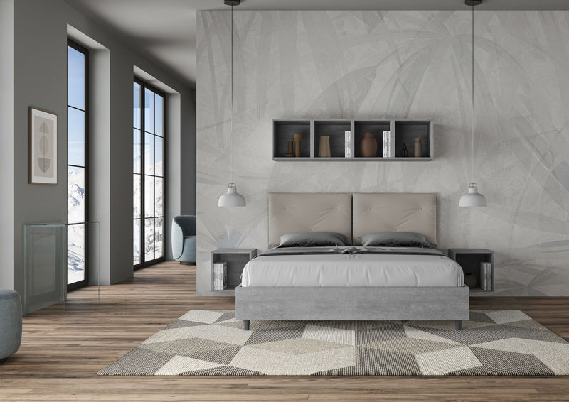 Letto Matrimoniale Struttura Cemento con Cuscini in Similpelle Egos Appia Tortora Varie Misure