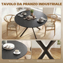 Tavolo da Pranzo Rotondo Stile Industriale Ø120x75 cm con Piano in Truciolato e Gambe a Croce in Acciaio Nero      