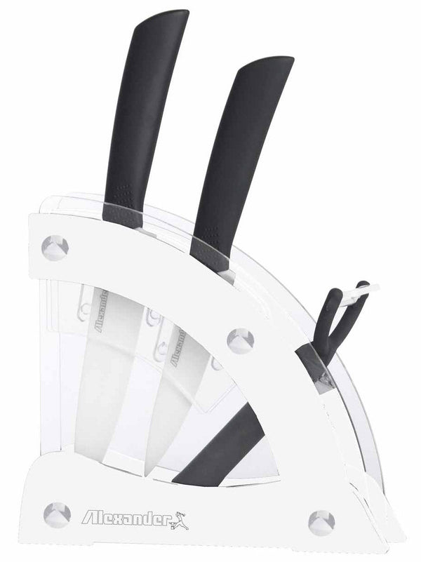 sconto Block mit 2 Keramikmessern und weißem Alexander Vela Gemüseschäler