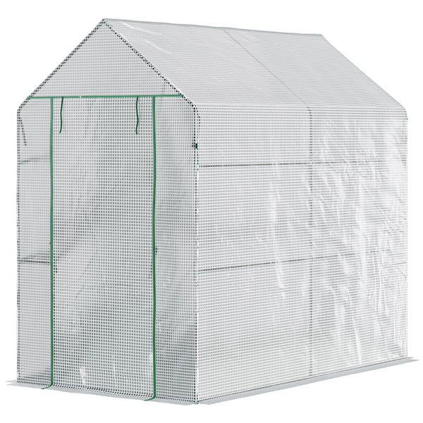 Serra a Casetta 186x120x190 cm con Porta a Cerniera Rivestimento in PE Bianco prezzo