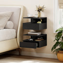 Set di 2 Comodini Sospesi 35x32x22,5 cm con Cassetto e Mensola Aperta Rivestimento in Melamina Nero      