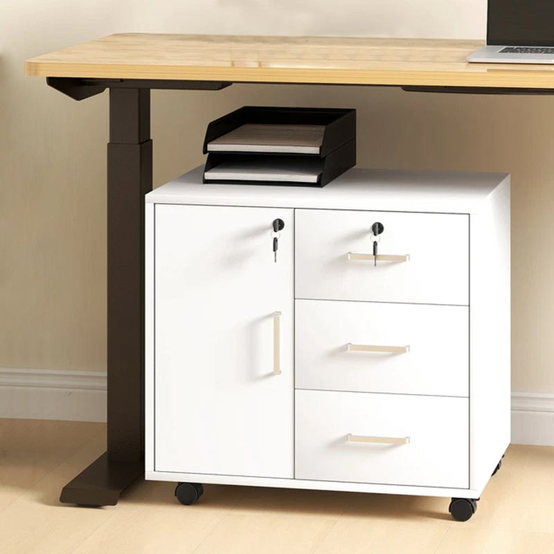 Cassettiera Mobile Ufficio Porta Stampante Salvaspazio 60x40x56 cm con Ruote Rivestimento in Melamina Bianco      