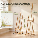 Cavalletto Pittura Pieghevole 50,5x53x178-238 cm con Ruote in Legno di Faggio      