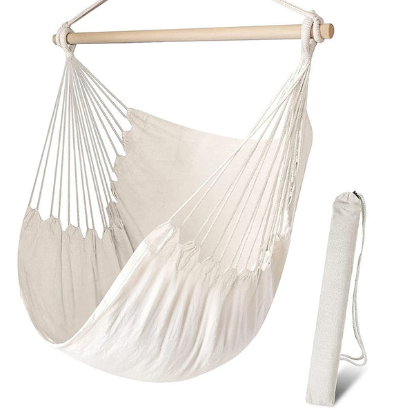 Hängematte Hängesessel Ecru Baumwolle Holzstütze Garten Schaukelstuhl prezzo