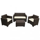 Set Salotto da Giardino Divano 2 Poltrone e Tavolino con Cuscini in Plastica Marrone