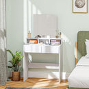 Postazione Trucco con Specchio 75x38x135 cm con 2 Cassetti e 3 Scomparti Salvaspazio in Pannello di Particelle e Vetro Bianco      