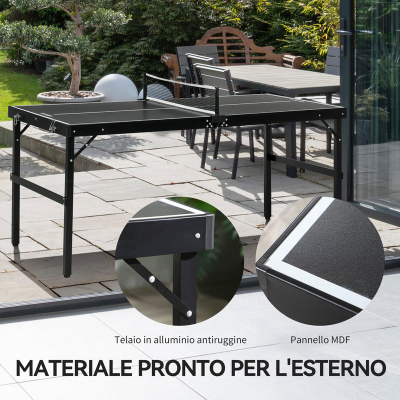 Tavolo Ping Pong Pieghevole 152x76x72 cm con Maniglia da Trasporto in Alluminio e Legno Nero      