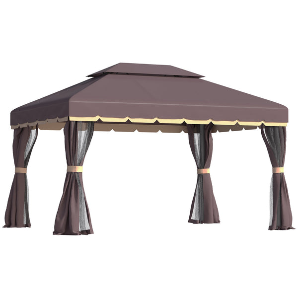 Gartenpavillon mit Doppeldach und Moskitonetz aus kaffeebraunem Polyester 2,9 x 3,9 m online