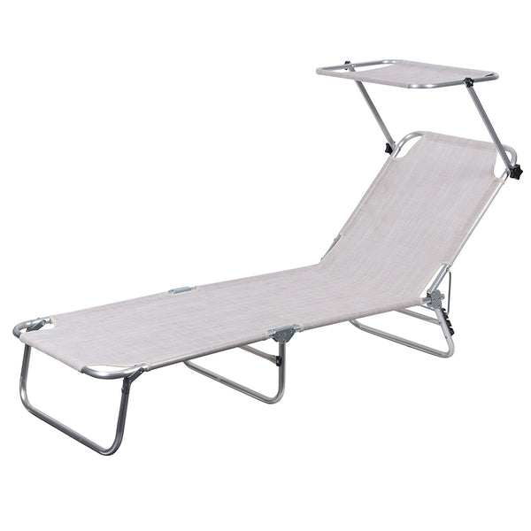 Lettino Mare con Parasole Richiudibile 190x58x27 cm in Alluminio PVC e Poliestere Ecrù Vieste prezzo