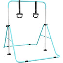 Sbarra Ginnastica Artistica per Bambini 148x105x88-128A cm con 2 Anelli in Acciaio Verde Chiaro      