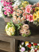 Set 3 Bouquet Artificiale di Ranuncolo e Ortensia Artificiale Altezza 31 cm Rosa