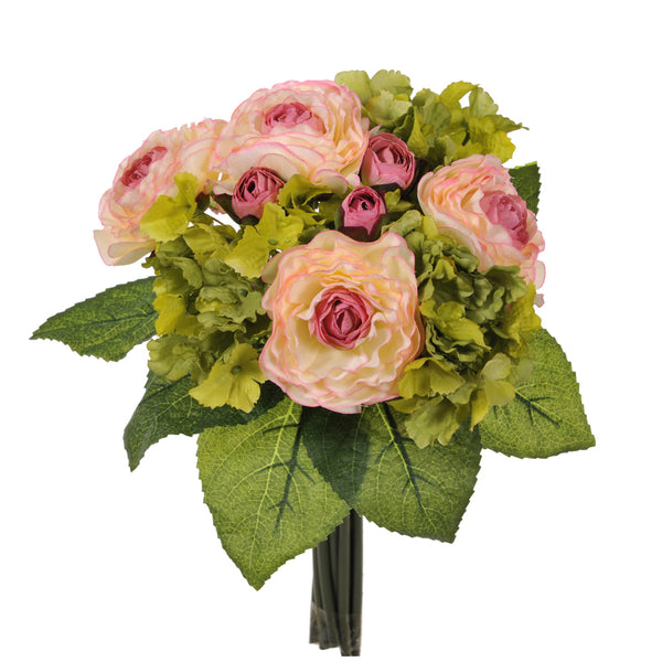 sconto Set 3 Künstlicher Blumenstrauß aus Ranunkeln und künstlicher Hortensie, Höhe 31 cm, Rosa