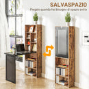 Scrivania Moderna Pieghevole 98x51x153 cm con Libreria e Lavagna in Legno e Metallo Marrone Rustico      