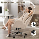 Sedia Ufficio Girevole 65x75x115-123 cm con Poggiatesta e Funzione Dondolo in Bouclé Grigio Chiaro-Bianco      