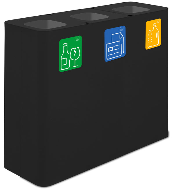 acquista Pattumiera Sistema di Raccolta Rifiuti 90x30xh80 cm In Acciaio Verniciato 3 Scomparti Nero