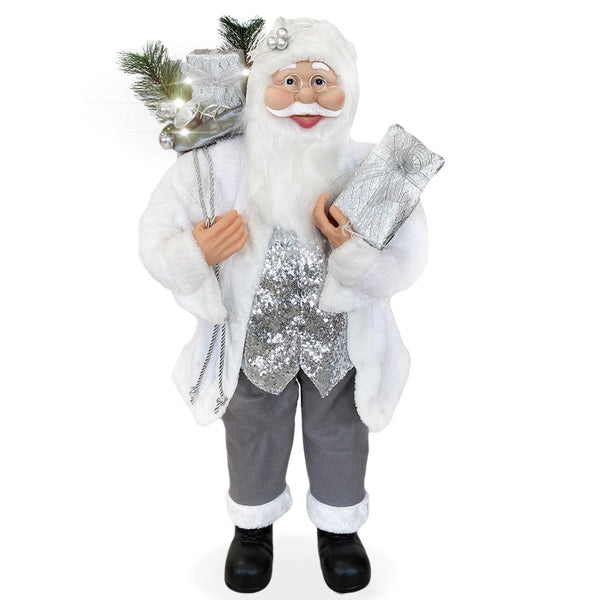 sconto Weihnachtsmannpuppe H110 cm mit Lichtern und Geräuschen Weiß und Silber
