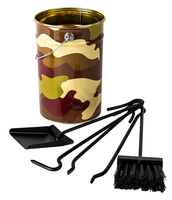 sconto Contenitore Porta Attrezzi per Camino Mimetics con Paletta Scopino Attizzino e Pinza Ø19x40 cm Verde