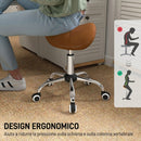 Sgabello da Lavoro a Sella con Ruote 52x53x49-61 cm ad Altezza Regolabile in Metallo Cromato e Poliuretano Marrone      