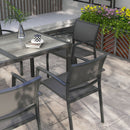 Set Tavolo e 6 Sedie Impilabili da Giardino in Tessuto a Rete e Tavolo Effetto Legno Grigio