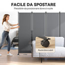 Paravento da Esterno e Interno a 4 Pannelli Pieghevole 221x50x172 cm con Ruote in Metallo e Poliestere Grigio Scuro      