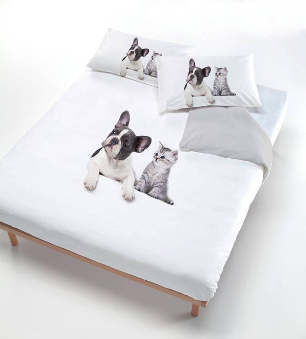 prezzo Bettbezug mit Aufdruck auf der Tasche und grauen Hunde-/Katzen-Kissenbezügen
