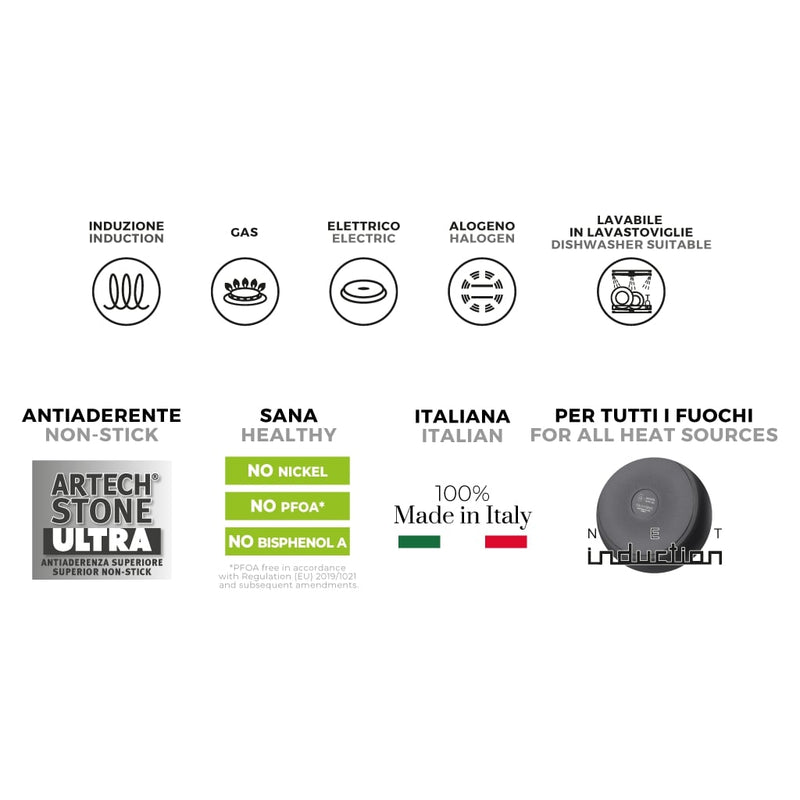 Padella Ø24 cm Antiaderente Induzione in Alluminio Effetto Pietra Moneta Yes (Zeus 2.0)