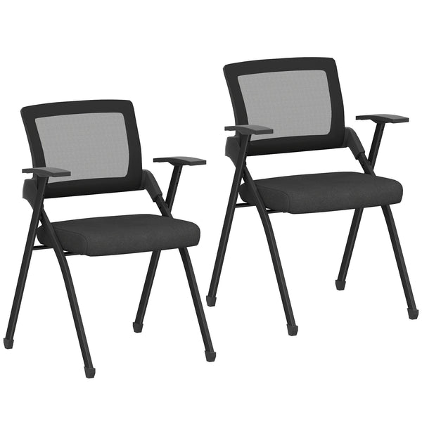 prezzo Set 2 Sedie Pieghevoli con Schienale Curvo e Braccioli 61x56x84 cm in Tessuto Effetto Lino e Acciaio Nero