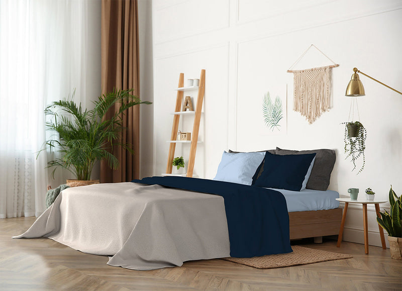 Set Lenzuola Sopra Sotto e Federe Doubleface Blu Scuro\/Azzurro Varie Misure