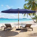 Ombrellone Doppio 467x281x238 cm a 12 Stecche con Manovella Base a Croce e Sacchi di Sabbia Blu Scuro      